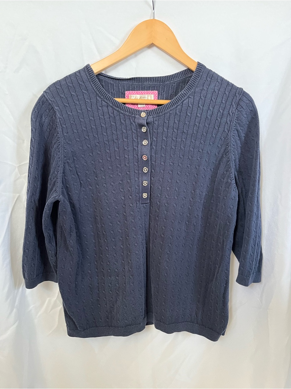 Tradition Classic Navy Cable-Knit Henley Long-Sleeve Top